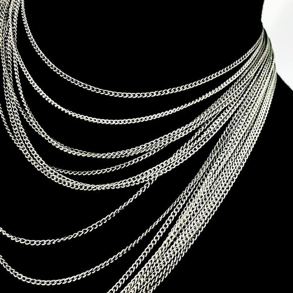 Vintage Multi Strand Necklace Pewter (?) Adjustable Length Bib Statement - Picture 2 of 4